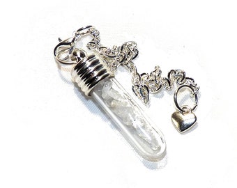 Free Ship UK Powerful White Petalite and Herkimer Crystal Vial Pendulum or Pendant Ascension Angelic Protection Synergy Stone