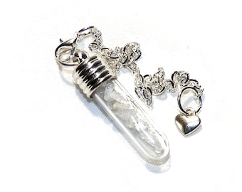 Free Ship UK Powerful White Petalite and Herkimer Crystal Vial Pendulum or Pendant Ascension Angelic Protection Synergy Stone