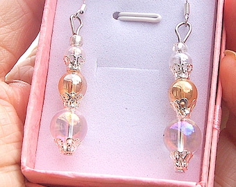 2  "  Beautiful Angel Aura and Sunshine Aura Quartz  Dangle Earrings Boxed Gift 925 Silver Earloop Angelic Energy