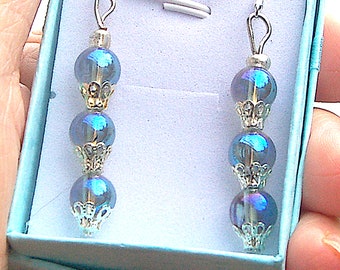 2  "  Beautiful Celestial Aura Quartz  Dangle Earrings Boxed Gift 925 Silver Earloop Angelic Energy Hope and Joy