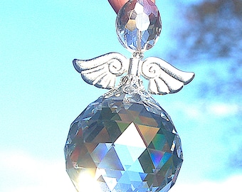 Very Large 3 inch Beautiful  Handcrafted  Crystal Guardian Angel  - Suncatcher - Feng Sui Charm Xmas Tree UK Seller