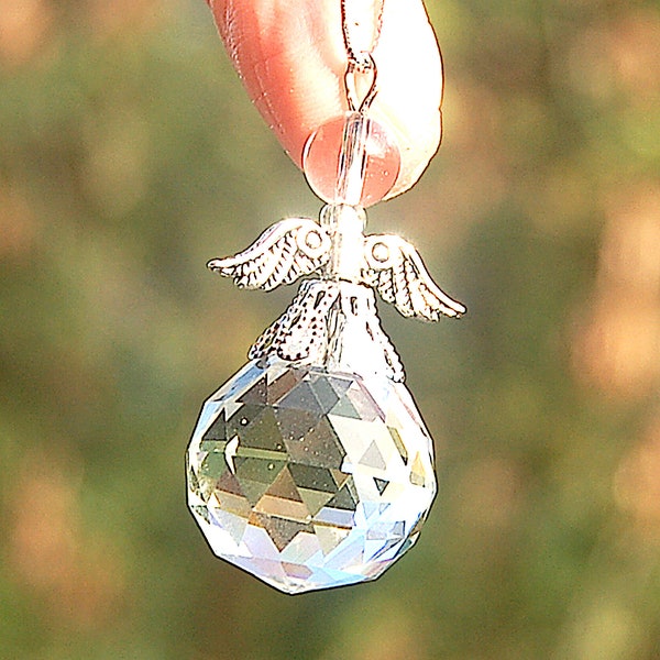 Beautiful  Handcrafted  Crystal Guardian Angel  - Suncatcher - Feng Sui Charm Xmas Tree Decoration  - UK Seller