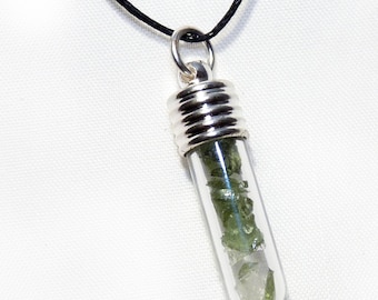 Economy Ship  Powerful Moldavite and Herkimer Crystal Glass Vial Pendant - Genuine Authentic