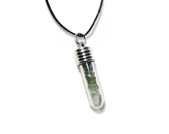 Powerful  Moldavite and Herkimer Crystal Glass Vial Pendant - Genuine Authentic = Higher Consciousness - Ascension = Gift Wrapped