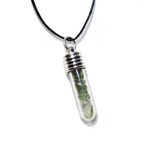 Powerful  Moldavite and Herkimer Crystal Glass Vial Pendant - Genuine Authentic = Higher Consciousness - Ascension = Gift Wrapped