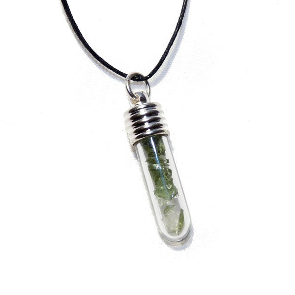 Powerful  Moldavite and Herkimer Crystal Glass Vial Pendant - Genuine Authentic = Higher Consciousness - Ascension = Gift Wrapped