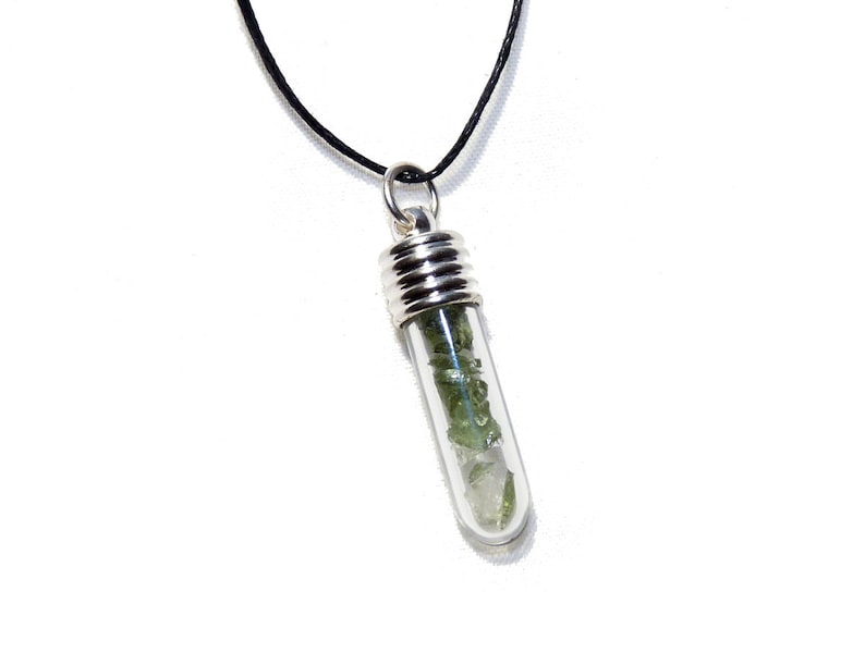 Powerful  Moldavite and Herkimer Crystal Glass Vial Pendant - Genuine Authentic = Higher Consciousness - Ascension = Gift Wrapped 