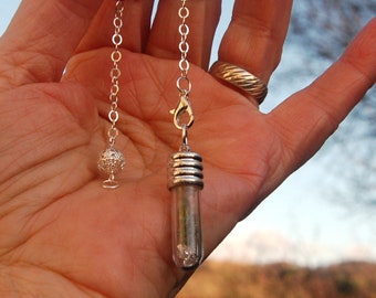 Powerful  Moldavite and Herkimer Crystal Vial Pendulum Chakra Chain - Genuine Authentic = Higher Consciousness - Ascension = Gift Wrapped