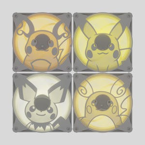 May include: Four computer fans with cartoon character designs. Each fan has a gray square frame with a circular center featuring a different yellow and orange character design. The characters have black eyes and are set against a yellow background.