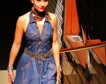 Denim Rockabilly Dress: vintage style / pin-up / rockabilly sleeveless knee-high denim dress by TiCCi Rockabilly Clothing