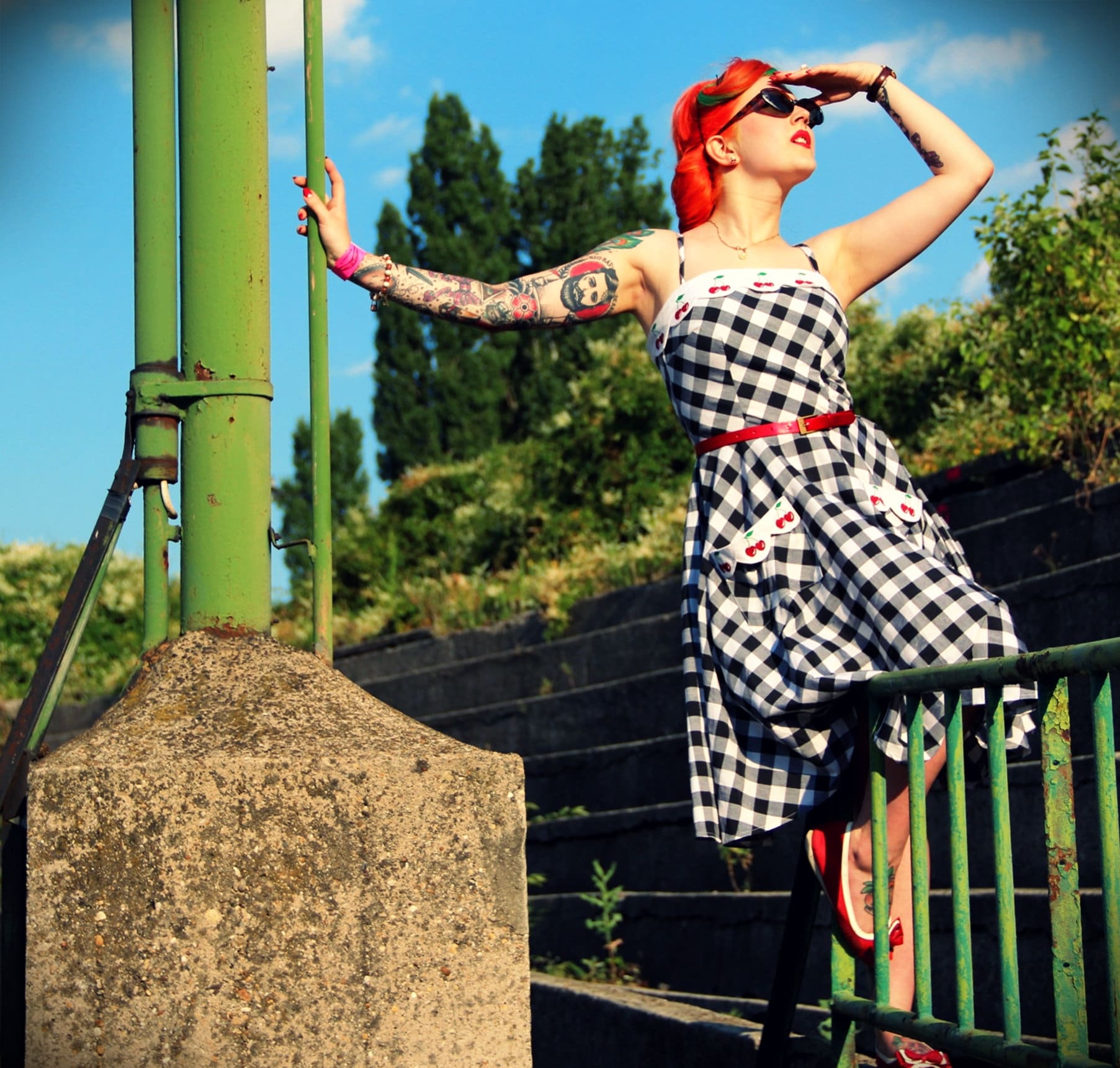 Lily Cherry Gingham Dress: Cotton Rockabilly Pin-up Style - Etsy