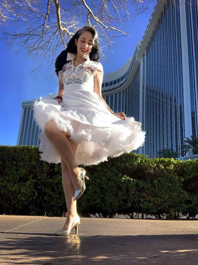 Elvis inspired White denim Dress By TiCCi Rockabilly Clothing