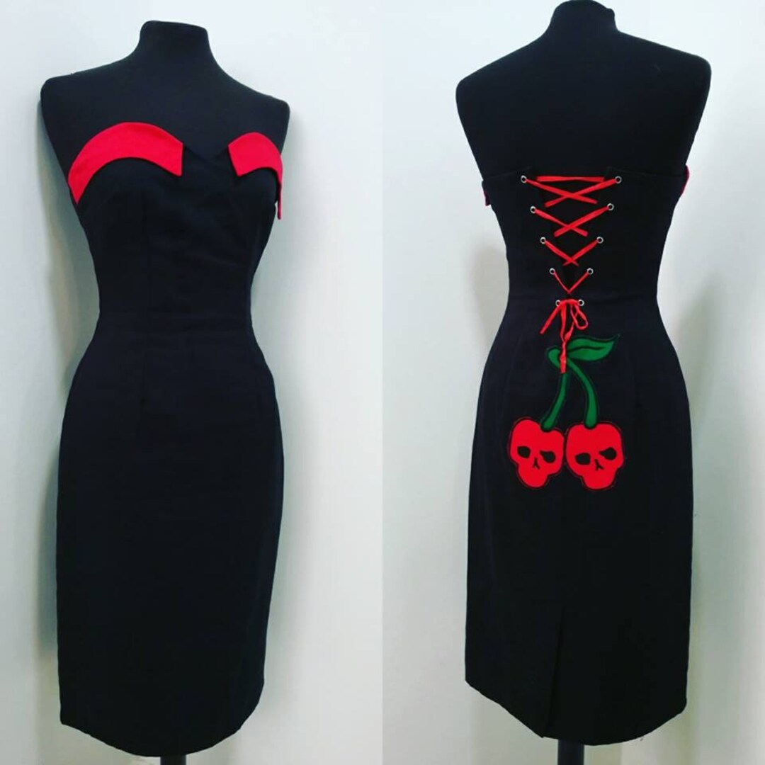 Cherryskull Dress Vintage Style / Pinup / Rockabilly Black & Cherry