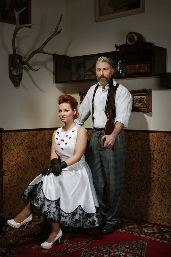 white rockabilly wedding dress