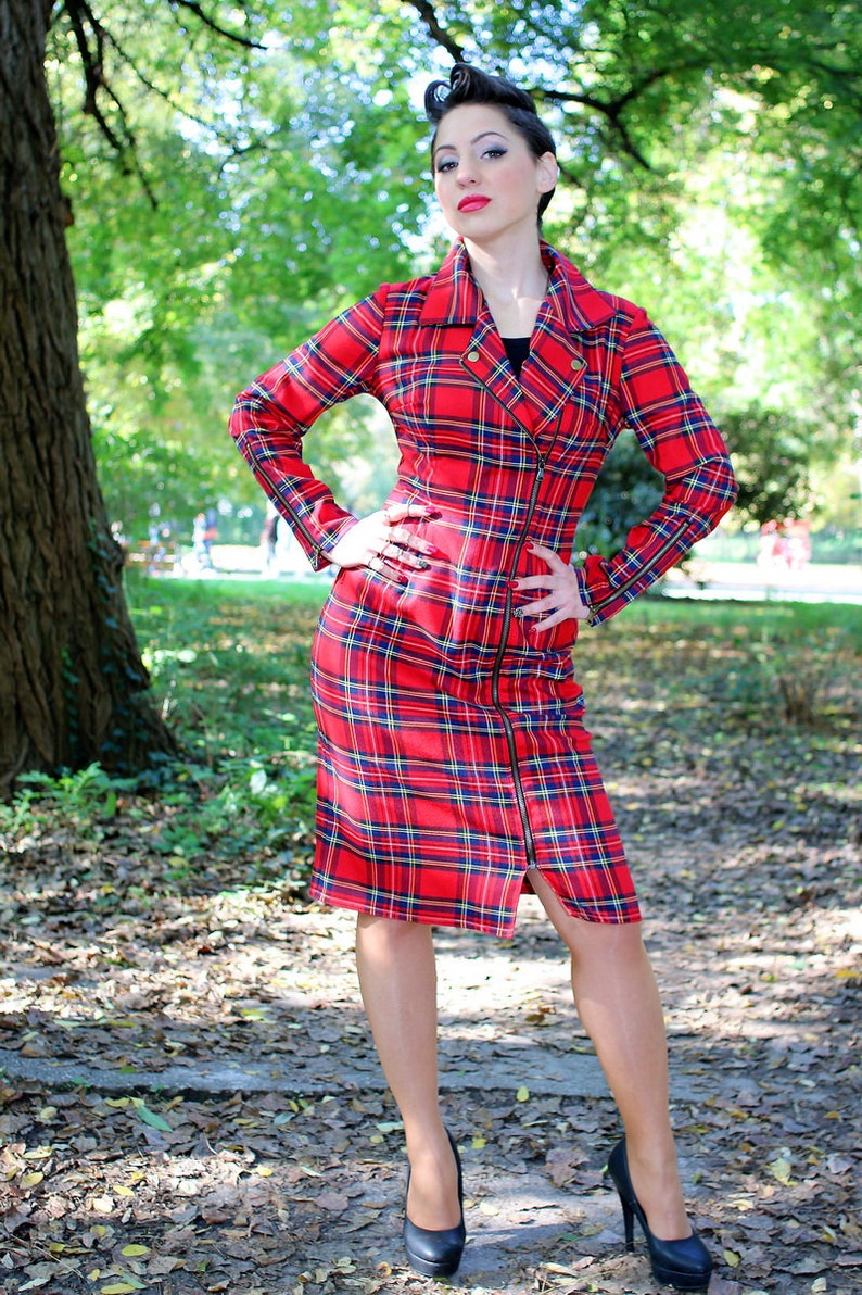 Barb Dress Vintage Style Pin Up Rockabilly Tartan Pencil Etsy