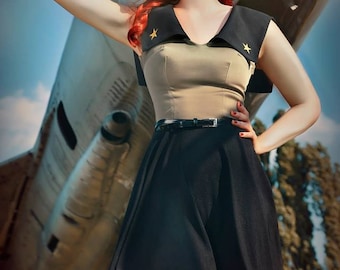 Oliva Mini Military Dress: vintage style / pin-up / rockabilly mini dress by TiCCi Rockabilly Clothing