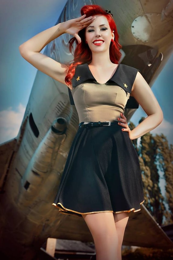 Oliva Mini Military Dress: Vintage Style / Pin-up / Rockabilly Mini Dress  by Ticci Rockabilly Clothing 