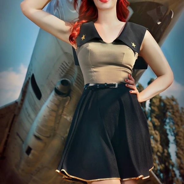 Oliva Mini Military Dress: vintage style / pin-up / rockabilly mini dress by TiCCi Rockabilly Clothing