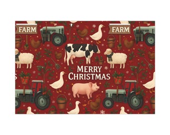 Farm Animal Christmas Gift Wrap, Rustic Holiday Wrapping Paper
