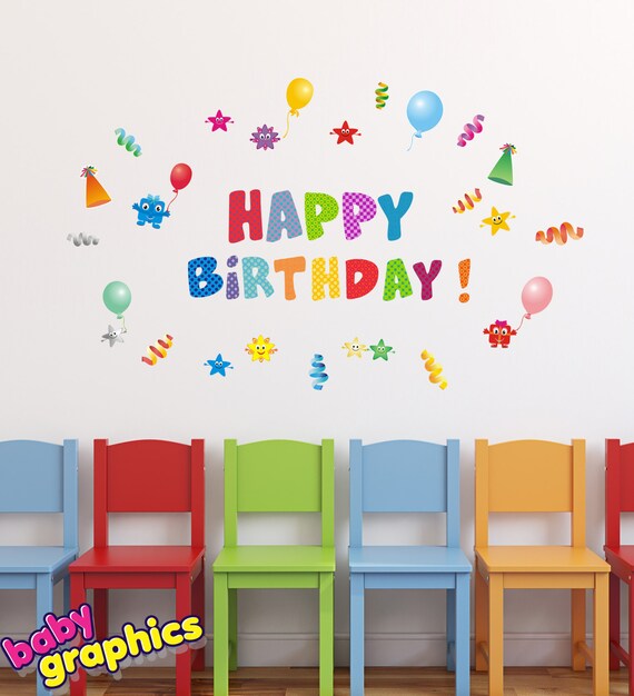 happy birthday wall stickers set removable and reusable| etsy