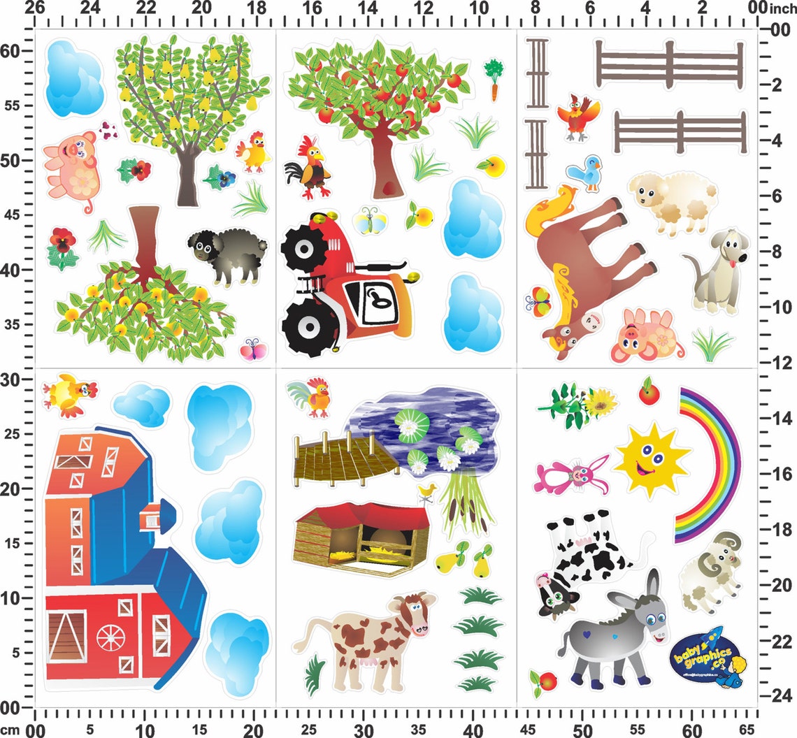 Farm & Animals Wall Stickers / Decals Scene Removable by Etsy
