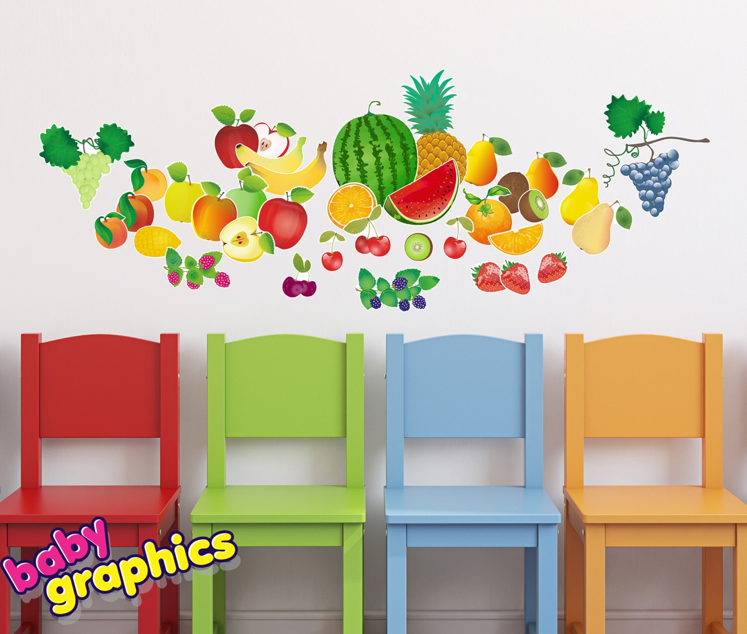 Fruits Removable Wall Decals watermelon Apples Grapes Etsy