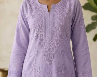 Handcrafted Chikankari Tunic Top: Lucknowi Embroidered Kurti