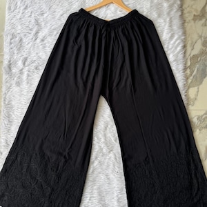 Embroidered Cotton Rayon Palazzo Pants | Wide Leg Trousers | Lounge Wear