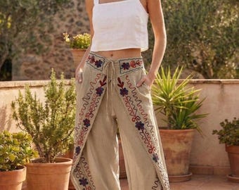 Elastic Waist Pants | Soft Casual Loose Pant |  Wide Leg women's Trousers- XS-L