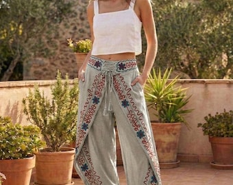 Broek met elastische taille | Zachte casual losse broek | Damesbroek met wijde pijpen, XS-L