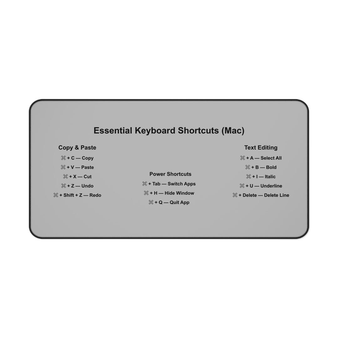 Mac Keyboard Shortcut Desk Mat | Essential Commands Mouse Pad ...