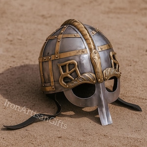 Handmade Viking Helmet | Authentic Medieval Norse Warrior Armor | Steel & Brass Helmet for LARP, Cosplay and Collectors