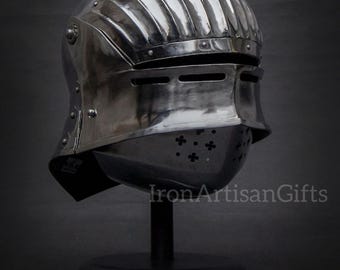 Hand-Forged 18G Steel Medieval Close Helmet | LARP SCA Armor