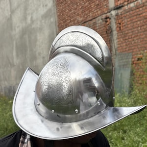 Handcrafted Medieval Engraved Morion Helmet | Renaissance Armor | Knight Cosplay Helmet | LARP & Costume Accessory..
