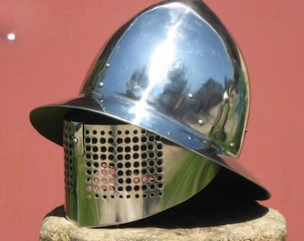 Mittelalterlicher Großhelm Helm, Stahlkreuzritter Helm mit Visier, Ritterhelm mit Innenpolsterung, LARP Rüstung, Reenactment Helm