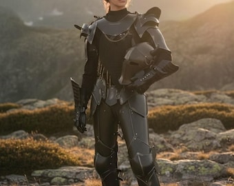 Female Knight Full Body Steel Armor Suit | Medieval Lady Warrior Armor | Blackned Steel Armor | Handmade LARP Fantasy Armor |