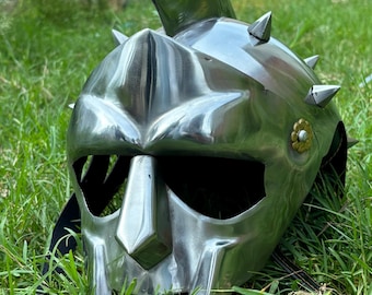 Casco de gladiador artesanal: armadura romana espartana ponible, disfraz de cosplay.