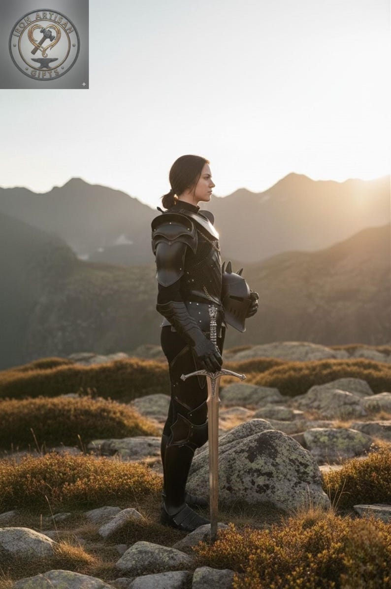Female Knight Full Body Steel Armor Suit | Medieval Lady Warrior Armor | Blackned Steel Armor | Handmade LARP Fantasy Armor | image 2