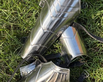 Medieval Steel Arm Bracers & Greaves Set: Knight Warrior Armor