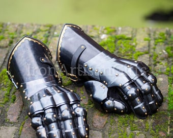 Hand-Forged Blackened Steel Gothic Gauntlets | Wearable Knight Armor
