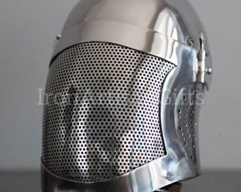 Handmade 18 Gauge Steel Visored Helmet: Medieval Knight Armor, LARP SCA Gear
