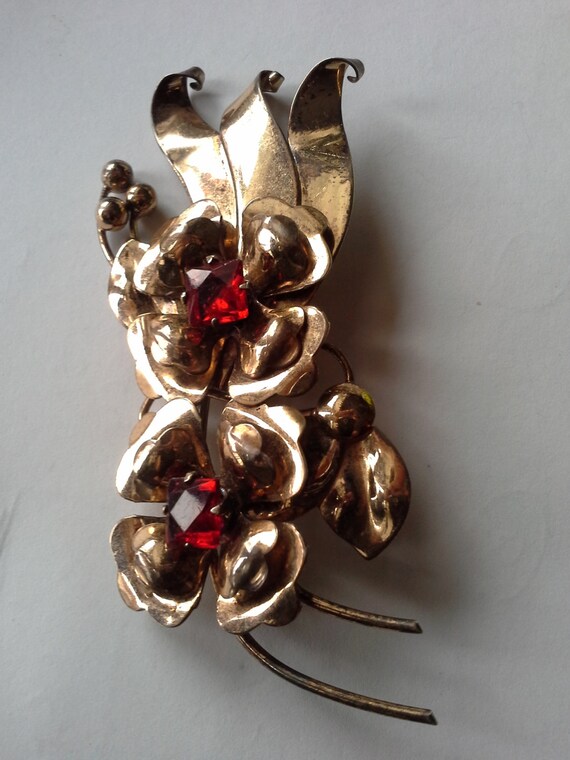 floral vintage sterling silver brooch - image 3