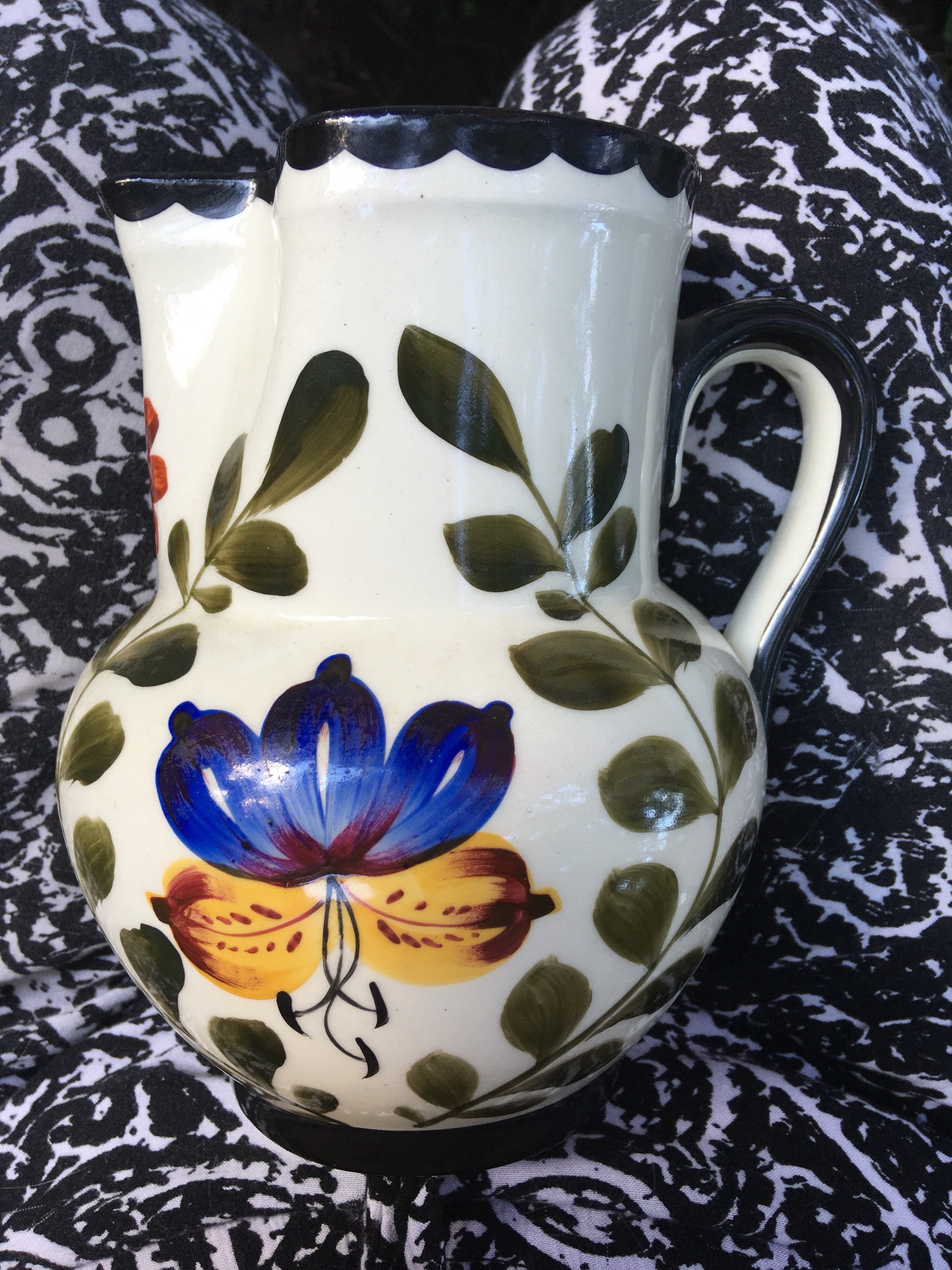 Czechoslovakia ERPHILA Art Pottery Pitcher With Lid Hand Czechoslovakia ERPHILA Art Pottery Pitcher With Lid Hand