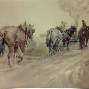 Plow plough horses digital PRINT of a original 1800&#39;s watercolor signed RB, likely Rosa Bonheur draft horse work farming stock French France