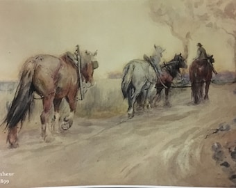 Plow plough horses digital PRINT of a original 1800's watercolor signed RB, likely Rosa Bonheur draft horse work farming stock French France