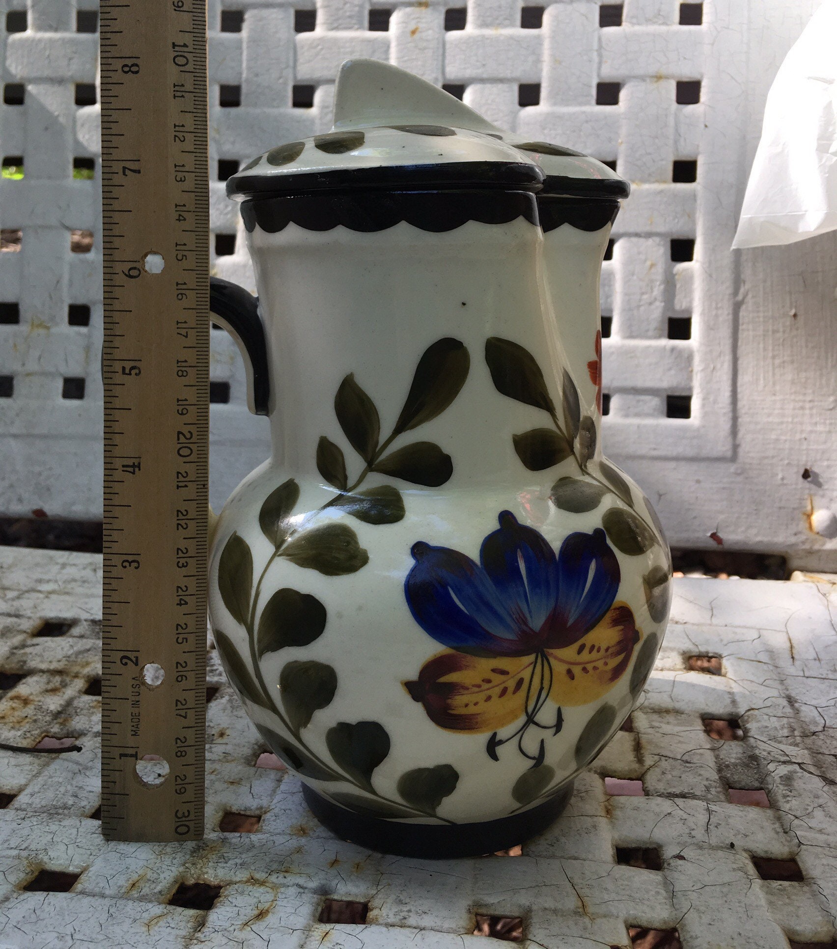 Czechoslovakia ERPHILA Art Pottery Pitcher With Lid Hand Czechoslovakia ERPHILA Art Pottery Pitcher With Lid Hand