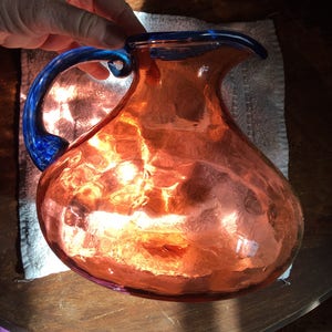 Aurora Pink Peach Sunrise blown glass signed pitcher