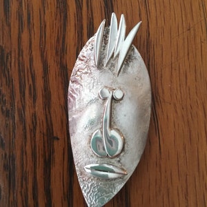 Tribal Modernist Gesicht Sterling Vintage Anstecknadel