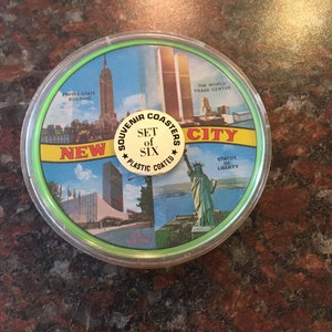 New York City World Trade Center, Statue of Liberty UN building souvenir coasters 1970s great condition, coasters never used