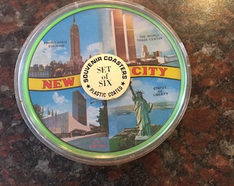 New York City World Trade Center, Estatua de la Libertad Construcción de la ONU posavasos de recuerdo 1970s gran estado, posavasos nunca utilizados